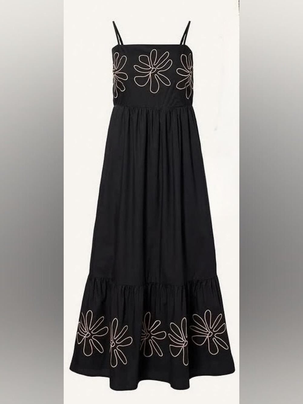 Evereve Black Tan Embroidered Floral Midi Tank Sundress Dress S Small